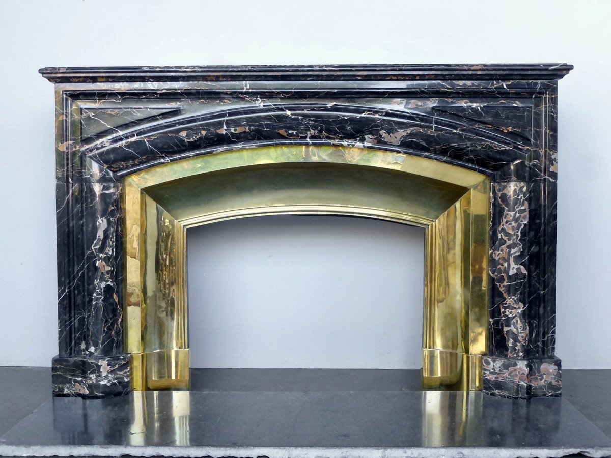 Louis XIV Style Portor Black Marble Fireplace