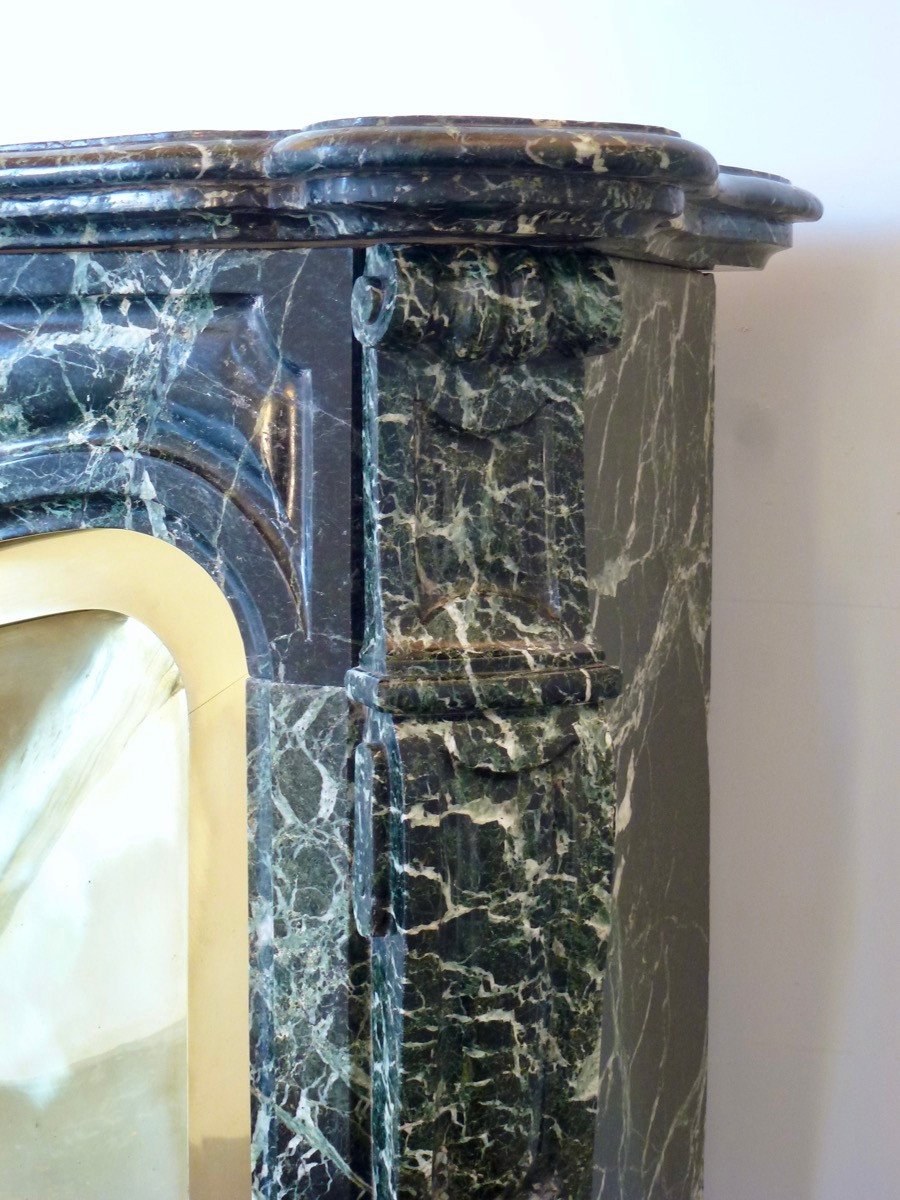 Pompadour Style Green Maurin Or Green Alps Marble Fireplace, 19th Century.-photo-1