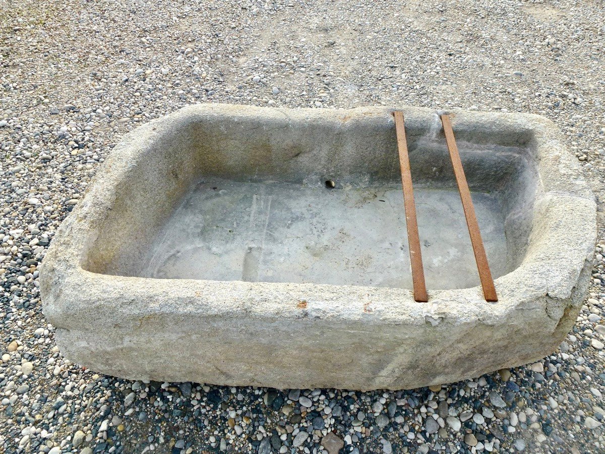 Rustic Fountain Basin Carved From A Granite Block-photo-2