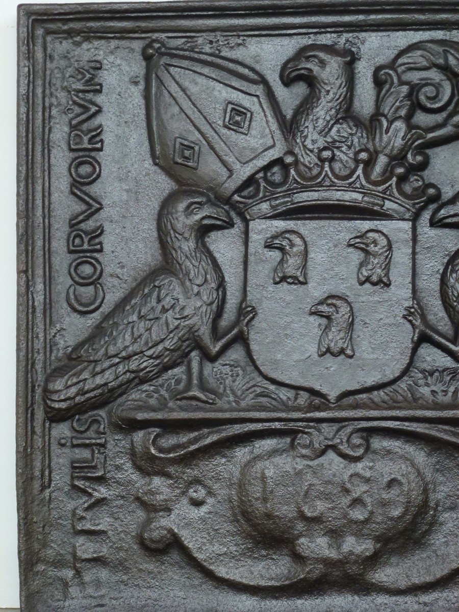 Plaque de cheminée aux armes de Jean-François de Machault abbé de Morimond (65x65 cm)-photo-1