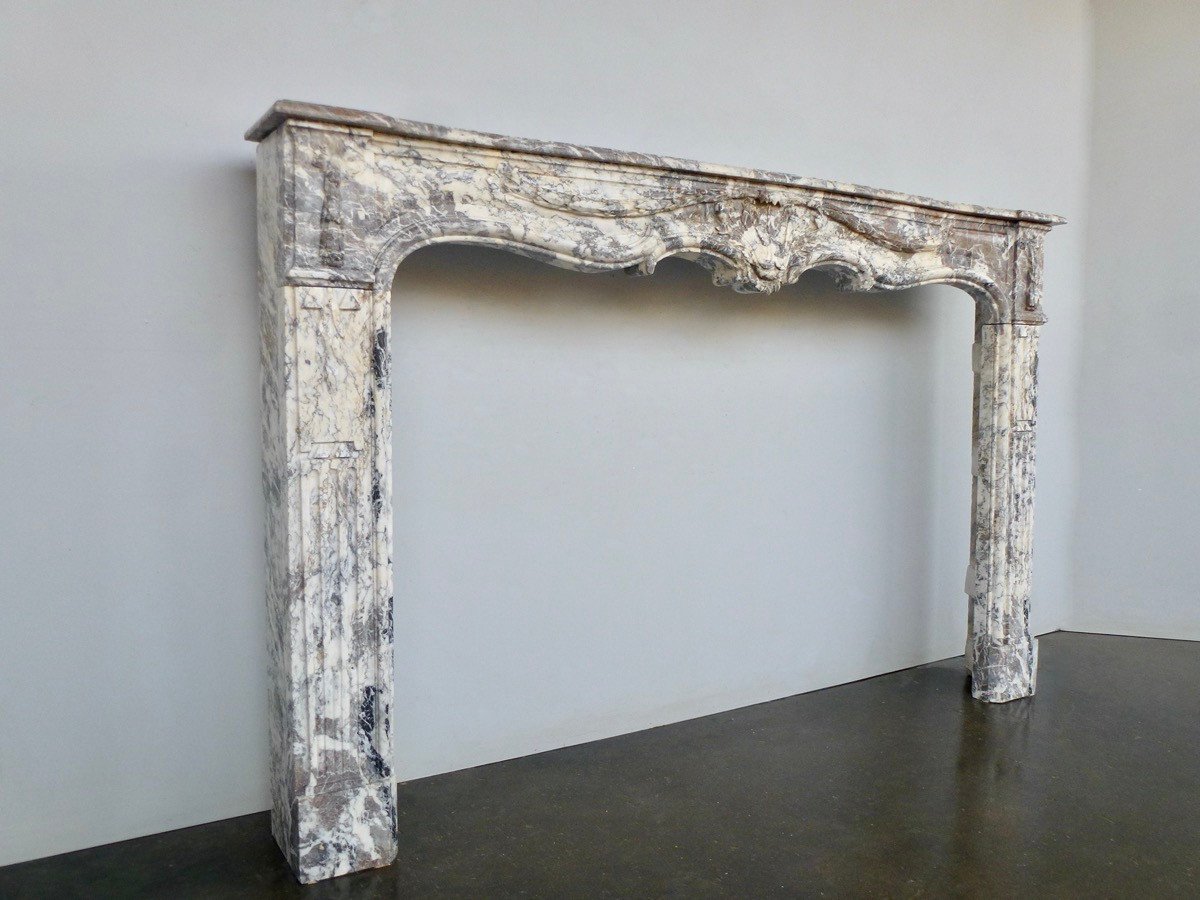 Important, Beautifully Crafted Fireplace In Gray Ardennes Marble-photo-2