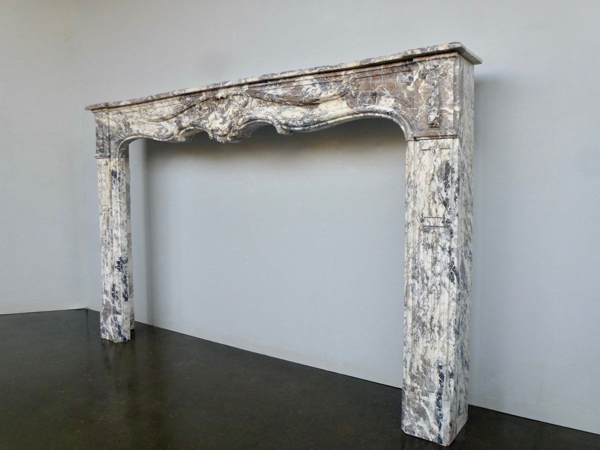 Important, Beautifully Crafted Fireplace In Gray Ardennes Marble-photo-3