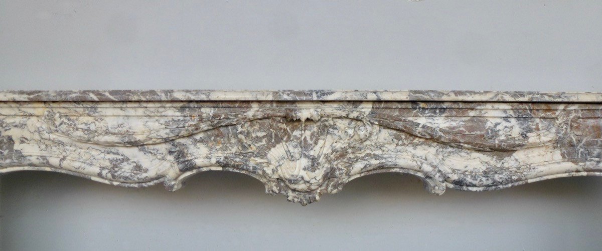 Important, Beautifully Crafted Fireplace In Gray Ardennes Marble-photo-4