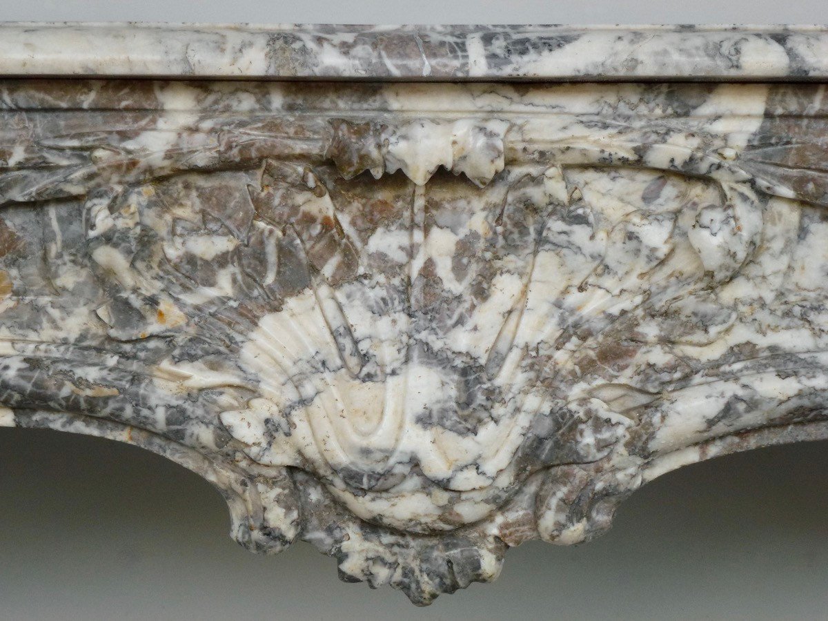 Important, Beautifully Crafted Fireplace In Gray Ardennes Marble-photo-1