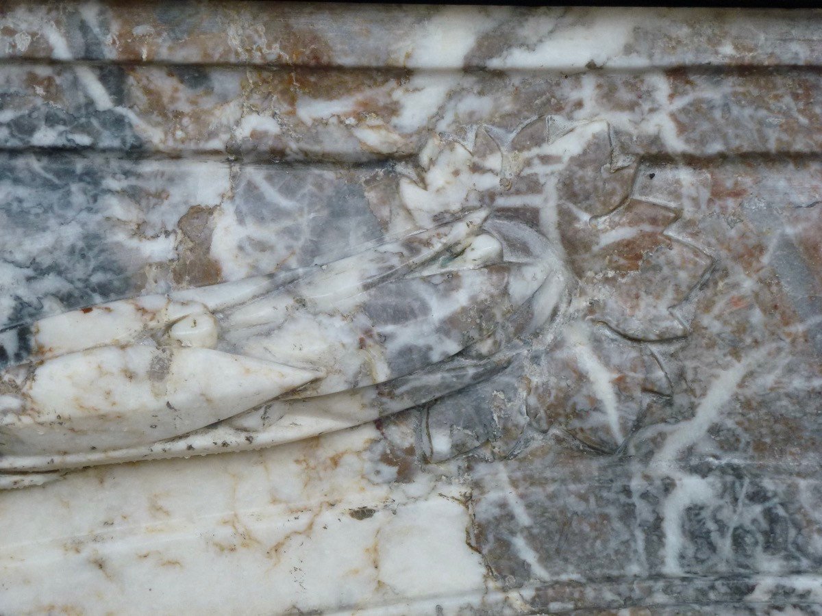 Important, Beautifully Crafted Fireplace In Gray Ardennes Marble-photo-3