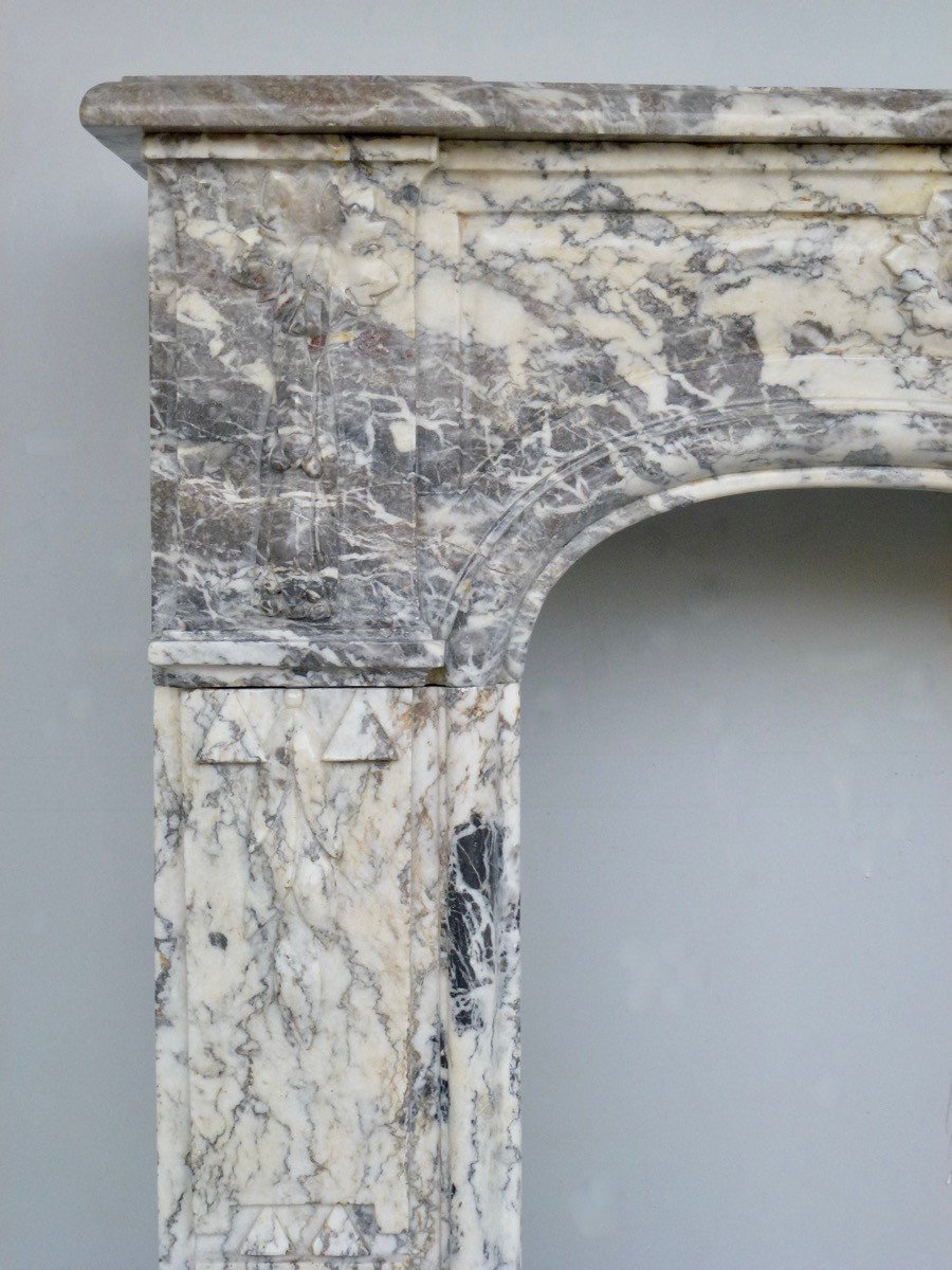 Important, Beautifully Crafted Fireplace In Gray Ardennes Marble-photo-4