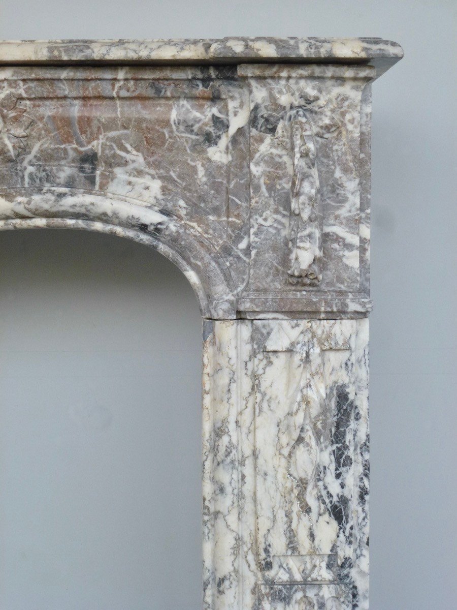 Important, Beautifully Crafted Fireplace In Gray Ardennes Marble-photo-5