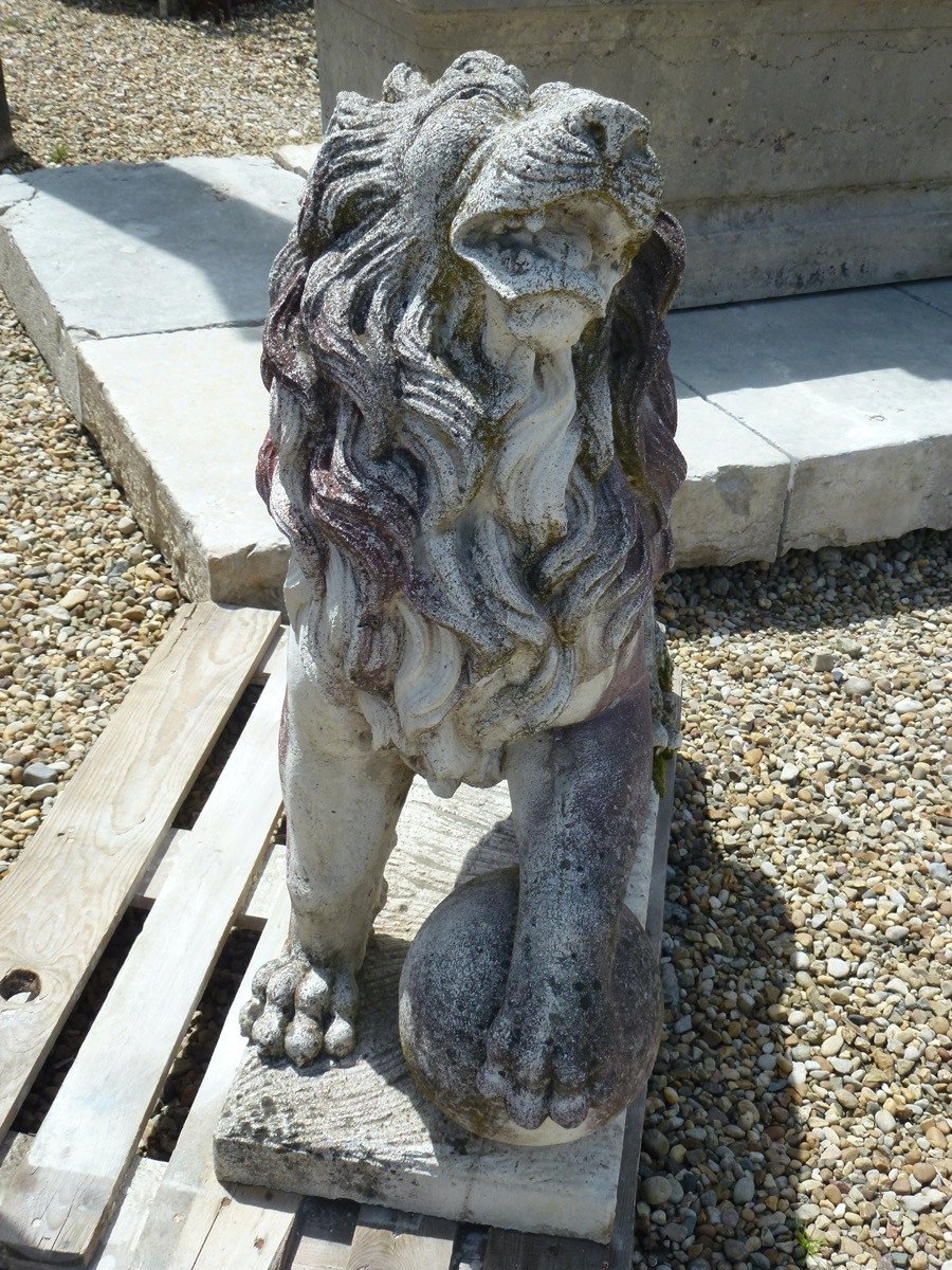 Important Pair Of Reconstituted Stone Lions-photo-2