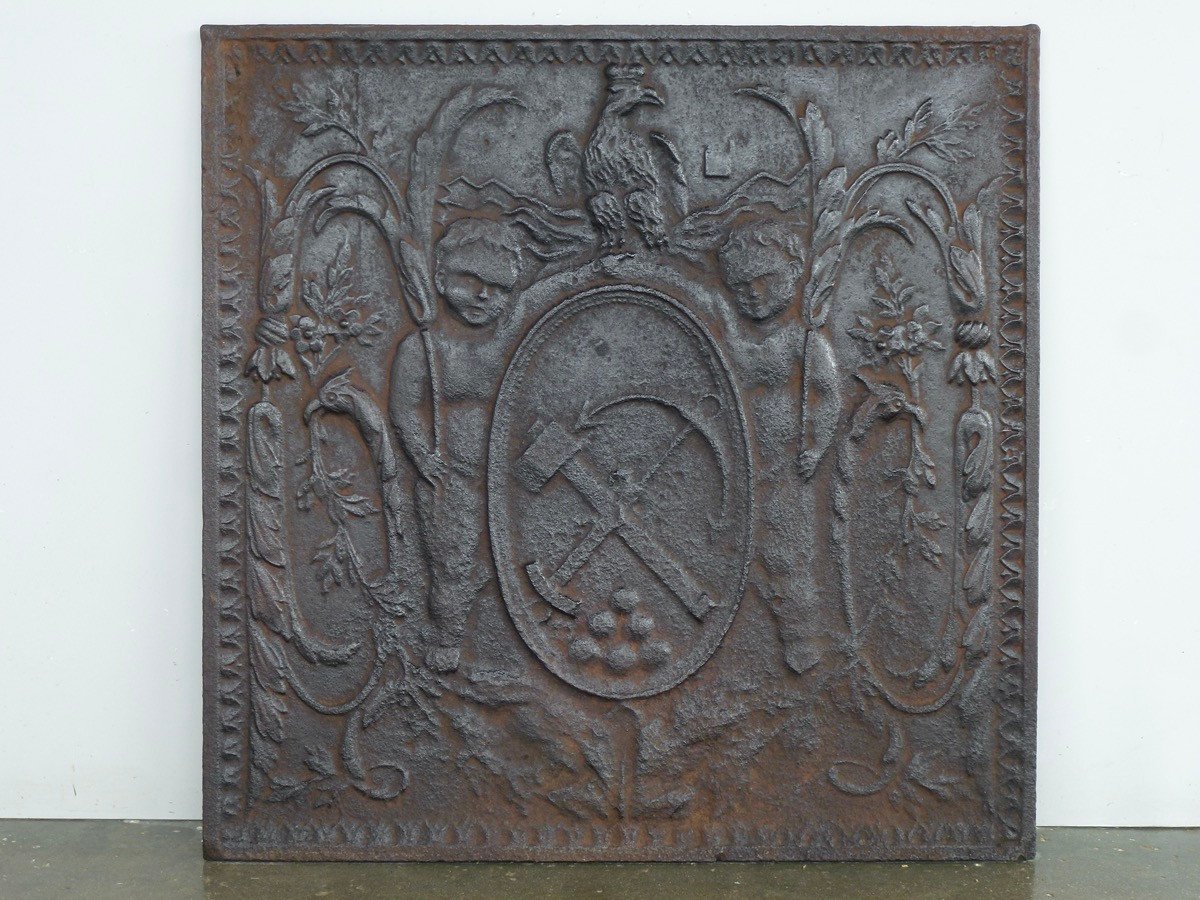 Fireplace Plate From The First Empire Period With The Coat Of Arms Of Wendel And Hausen (74x74 Cm)