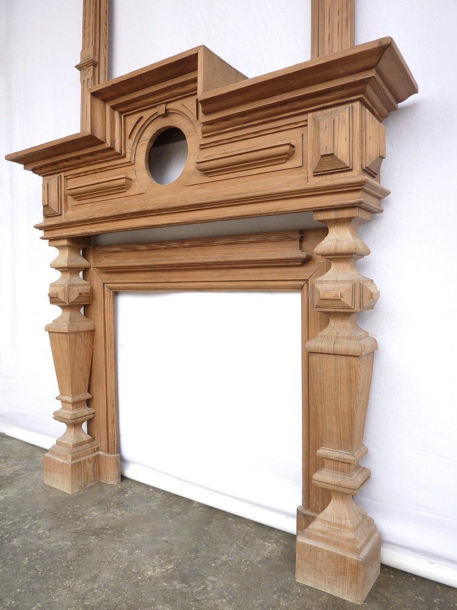 19th Century Neoclassical Pitch Pine Fireplace.-photo-1