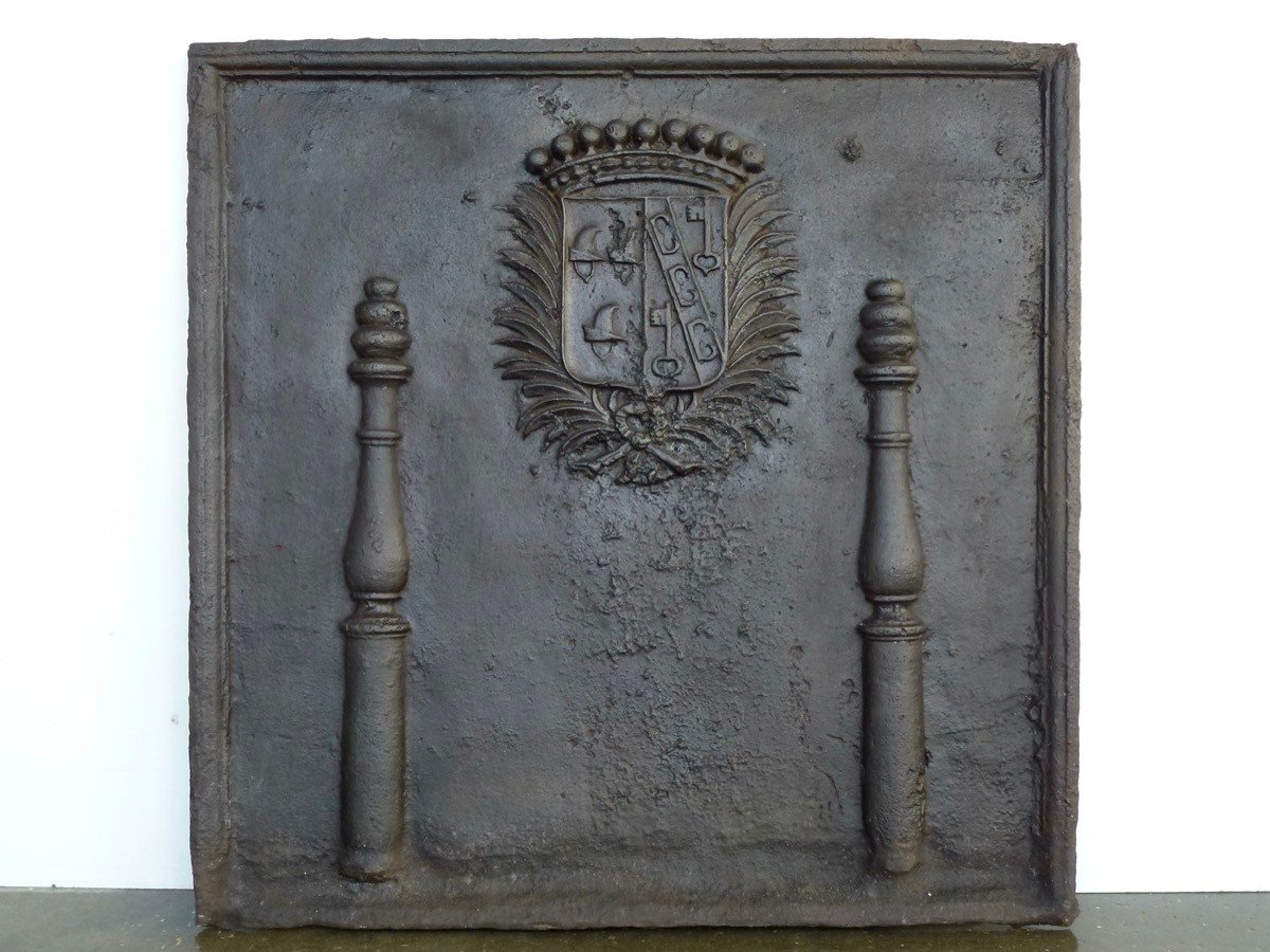 Fireplace Plaque With The Alliance Arms Of Joseph De Vaux And Anne Désirée Pourtier (99x97cm)