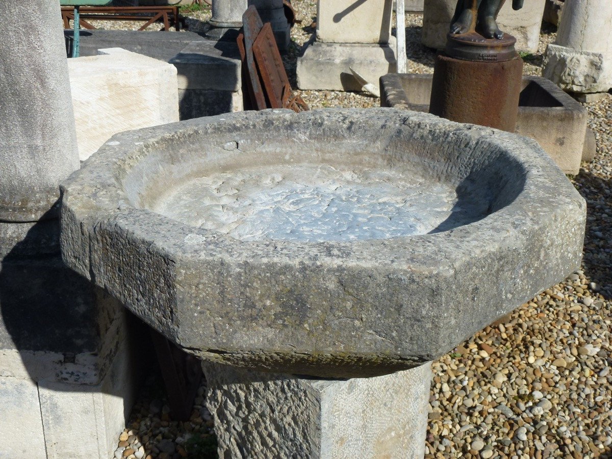 Large Octagonal Holy Water Stoup Basin Dating From The 15th Century