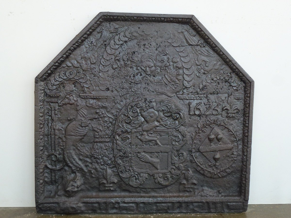 1625 Fireback With The Alliance Arms Of Claude Legrand And Claude De Fusy (90x83 Cm)