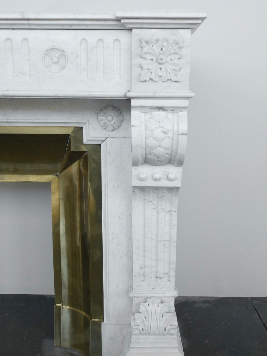 Neoclassical Style White Carrara Marble Fireplace-photo-1