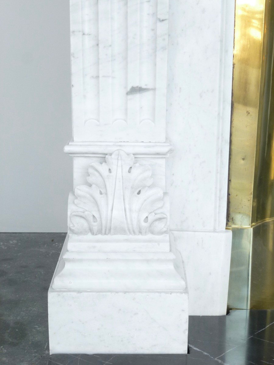 Neoclassical Style White Carrara Marble Fireplace-photo-3