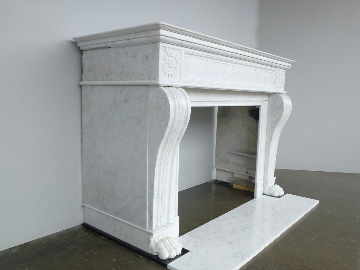 White Marble Fireplace With Lion Paws-photo-3