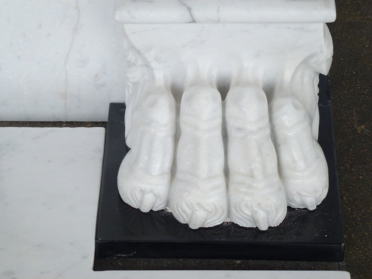 White Marble Fireplace With Lion Paws-photo-4