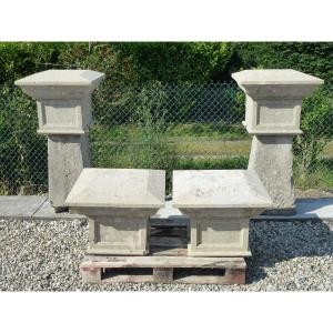 Four Capitals Or Pillar Crowns In 19th Century Hard Stone.