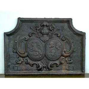 Plaque de cheminée aux armes de François Annet Castillony / Marie Anne Richy (94x66 cm)