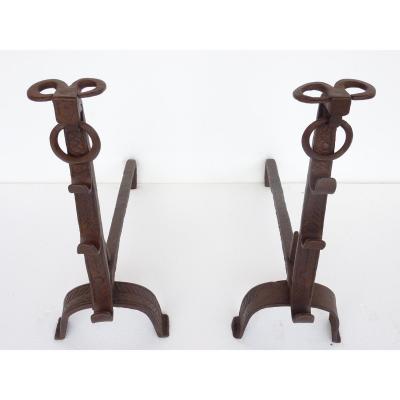 Pair Of Andirons Seventeenth S. For Heads Of Aries