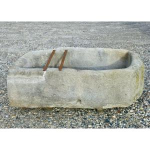 Rustic Fountain Basin Carved From A Granite Block