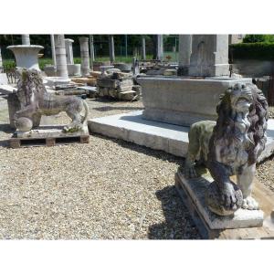 Important Pair Of Reconstituted Stone Lions