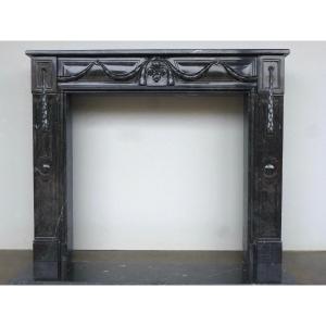 Rare Fireplace In Black Marble From Louverné De Mayenne, Louis XVI, From The 18th Century