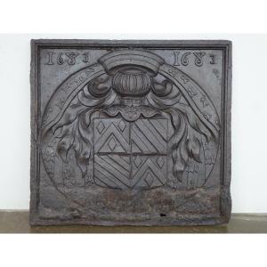 Fireplace Plaque Dated 1683 With The Coat Of Arms Of Jean Fyot De La Marche, 17th Century (95x88 Cm)