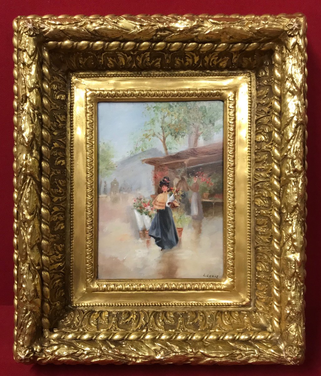 Painting 19th Century Lady At The Flower Market