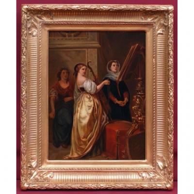 Painting 19th Century Concert Baroque Music Old Instrument Viol