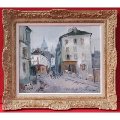 Bertin Roger (1915 - 2003) Paris Montmartre Lively Street Scene