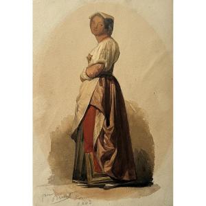 Pierre-nicolas Brisset (1810-1890) - Full-length Roman Woman 