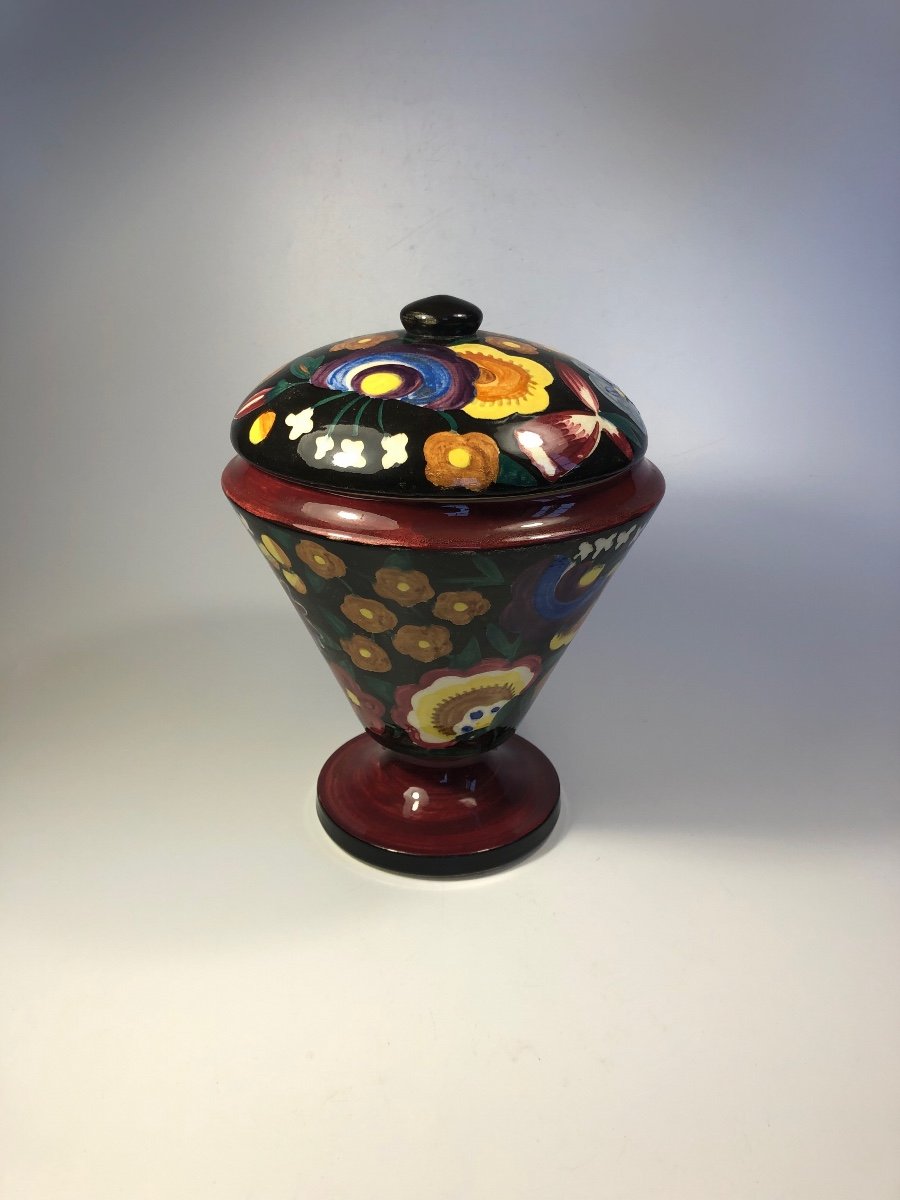 Primavera Large Covered Ceramic Pot Art Deco Sainte Radegonde 