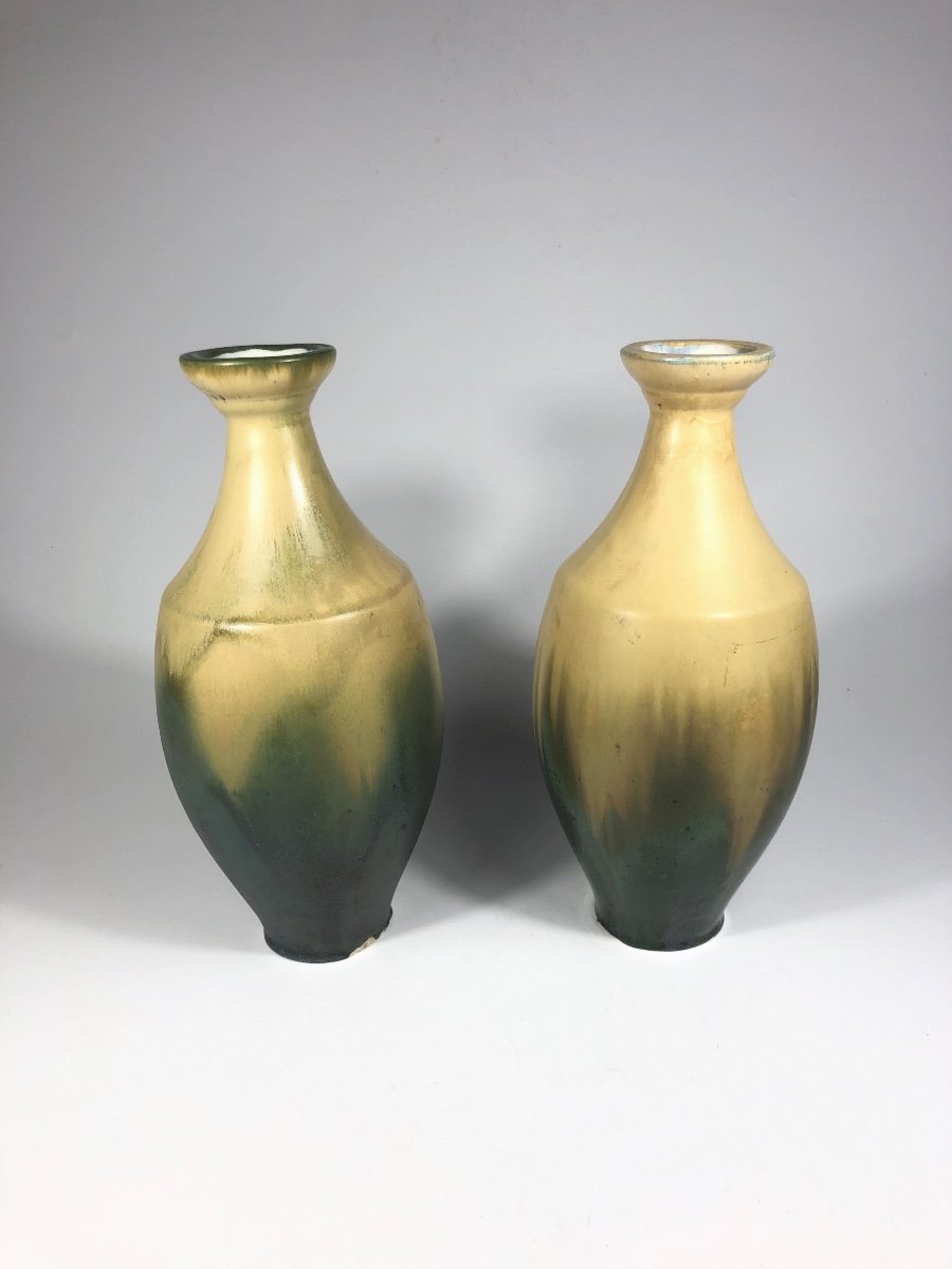 Eugène Altazin Pair Of Large Art Nouveau Vases Pas-de-calais Ceramic