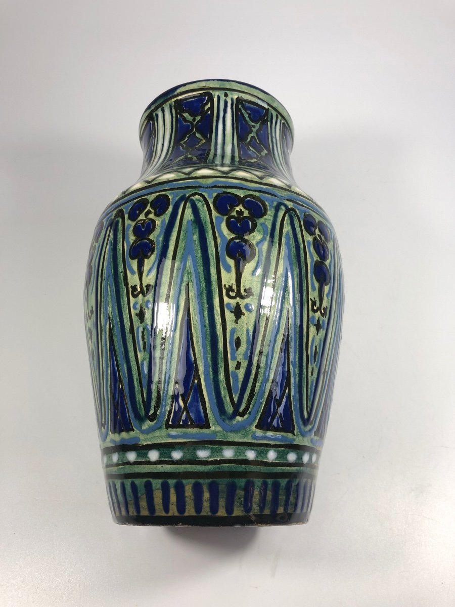 Léon Brunard Large Signed Art Deco Ceramic Vase Lyon-photo-3