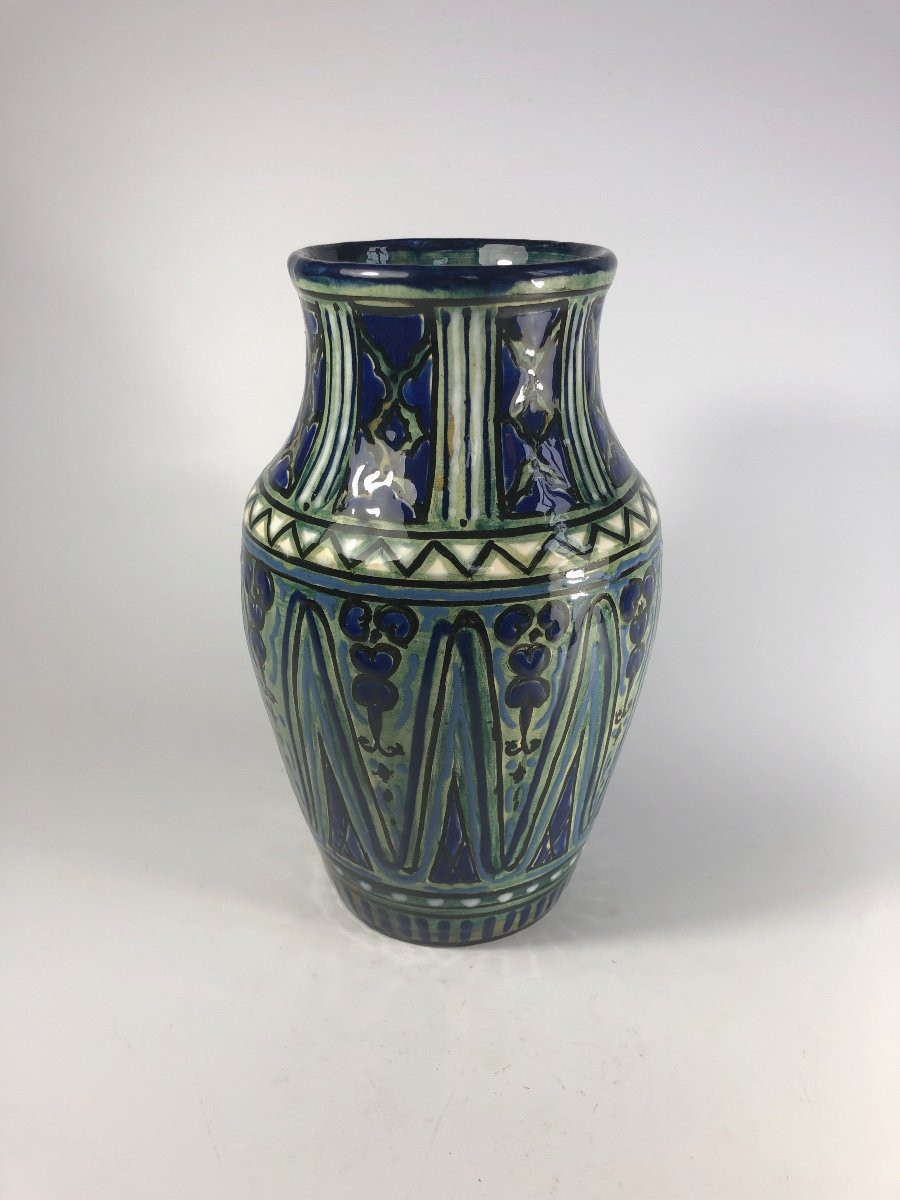 Léon Brunard Large Signed Art Deco Ceramic Vase Lyon