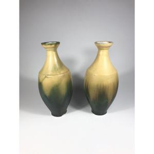 Eugène Altazin Paire De Grands Vases Art Nouveau Grès Pas-de-calais Céramique