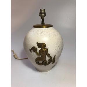 Pol Chambost Art Deco Lamp Signed Gerfaux Ceramic