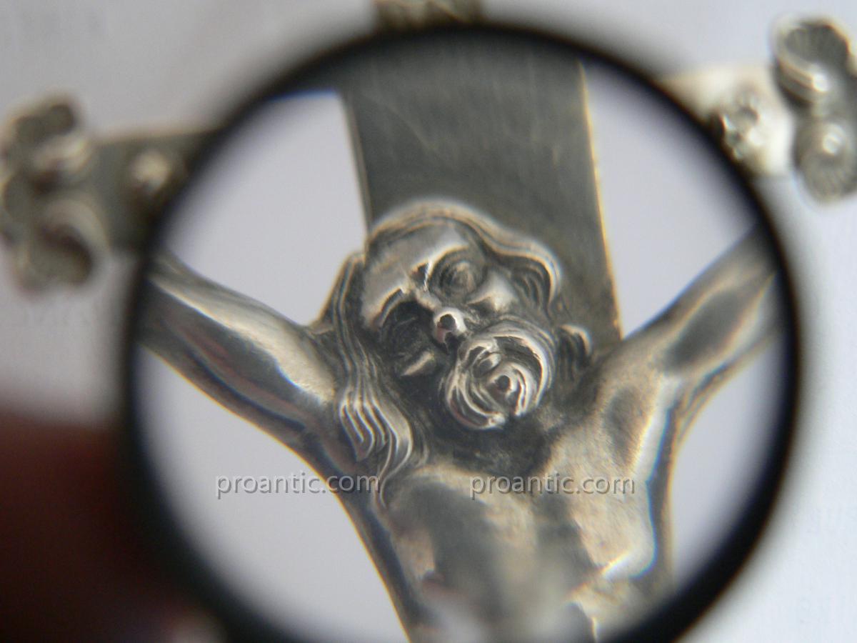 Christ Calvaire Crucifix Chapelle Argent Massif grenats XIXe-photo-2