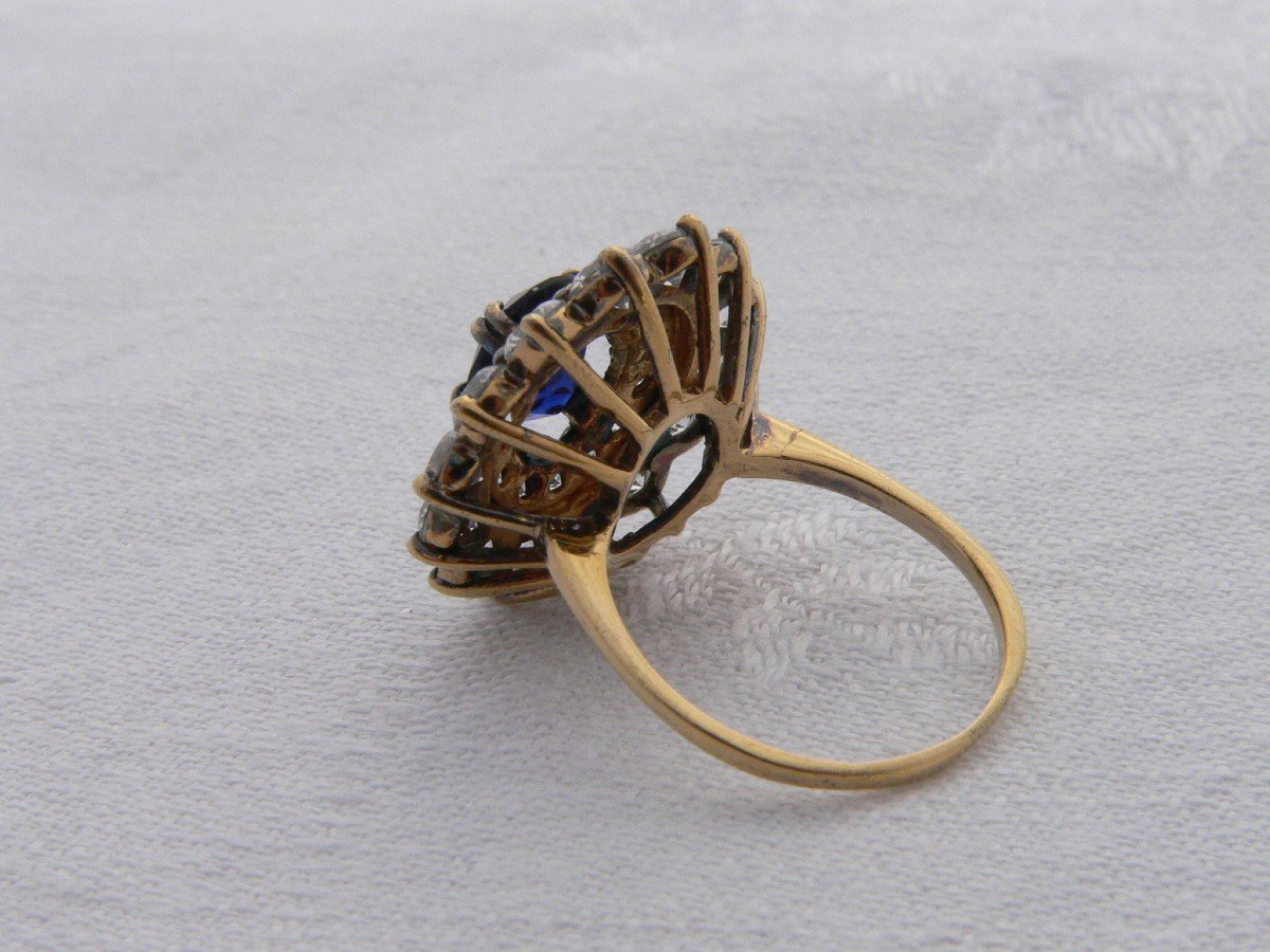 Bague "panier" Saphir Monture En Argent Doré/vermeil  XXe -photo-2