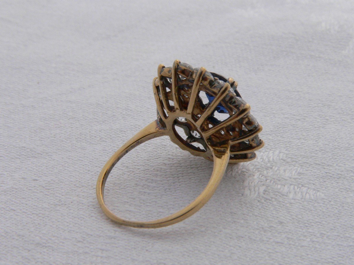 Bague "panier" Saphir Monture En Argent Doré/vermeil  XXe -photo-3