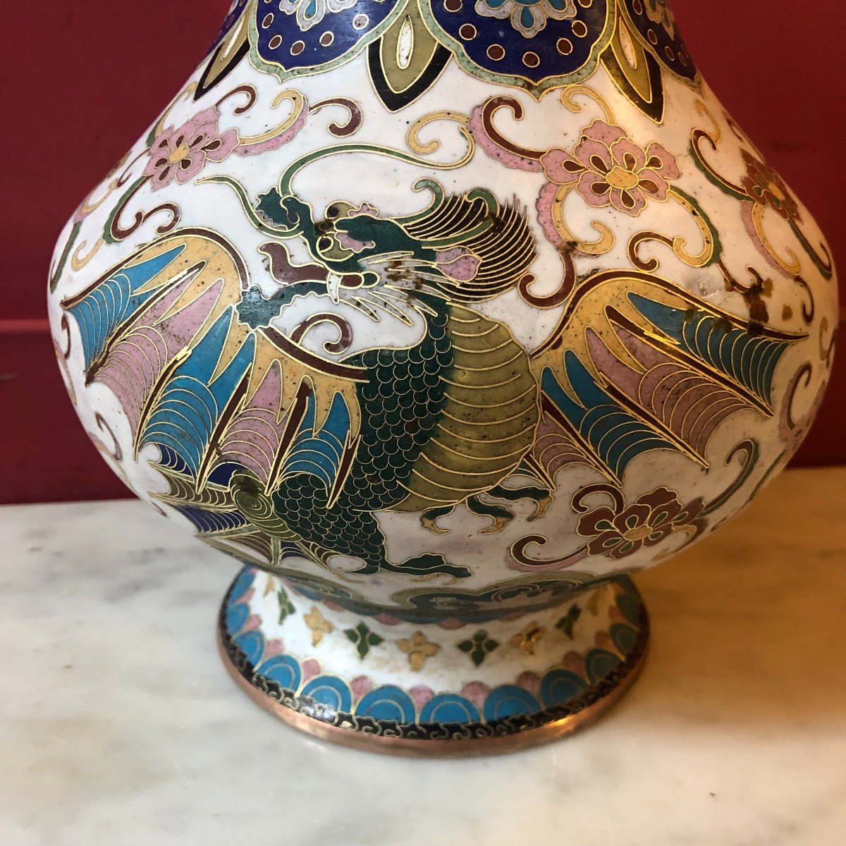 Vase Aux Dragons En Cloisonné-photo-5