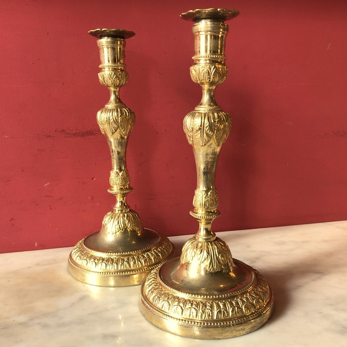 Pair Of Candlesticks With Acanthus Leaves, Louis XVI Period