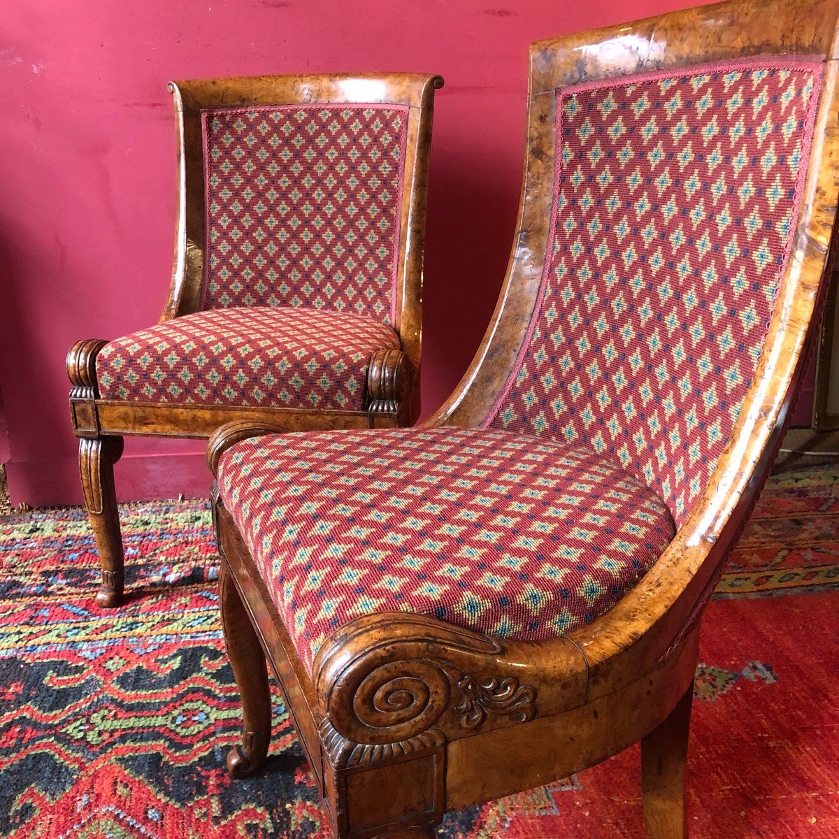 Rare Pair Of Amboyna Burl Chairs, Circa 1820