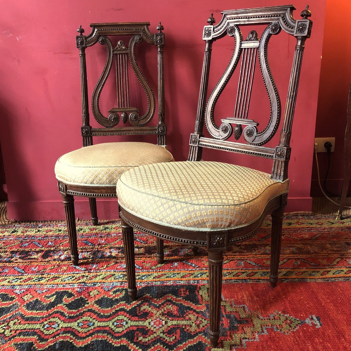 Pair Of Lyre Chairs, Stamped Leroux