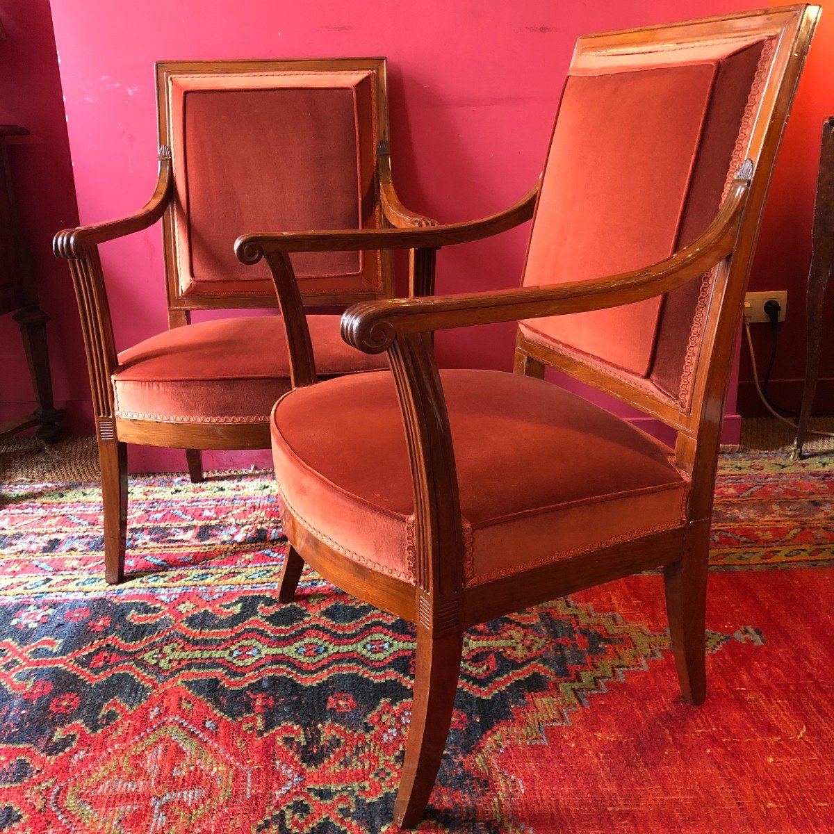 G. Jacob, Rare Pair Of Mahogany Armchairs, Directoire Period