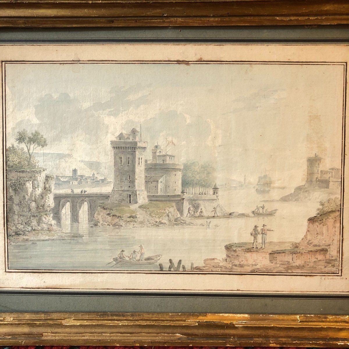 Vue De Port Imaginaire, Signé Naissaut 1814-photo-2