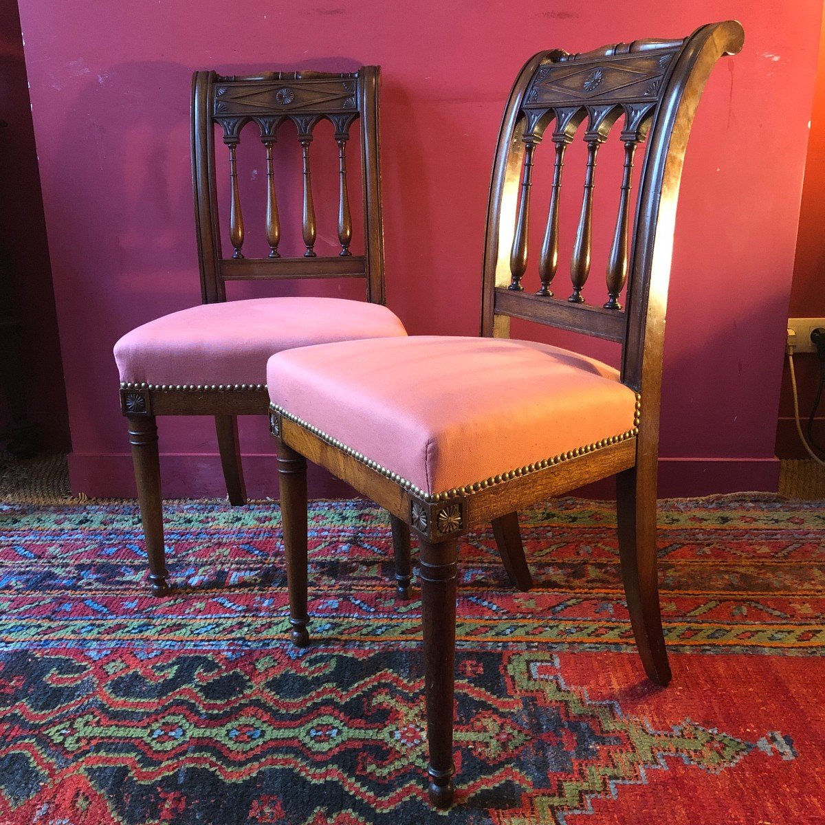 Pair Of Directoire Chairs In Solid Mahogany