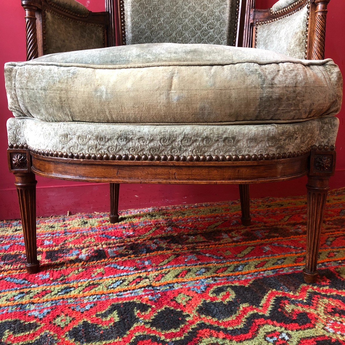 Wide Bergère With Colonnettes, Louis XVI Period-photo-3