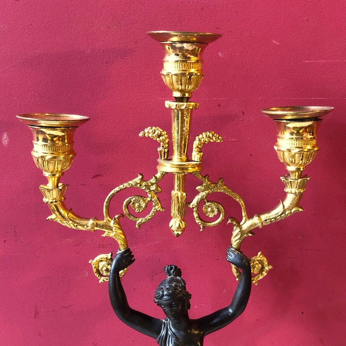 Antique Style Candelabra With Dancing Girls, Empire Period-photo-4